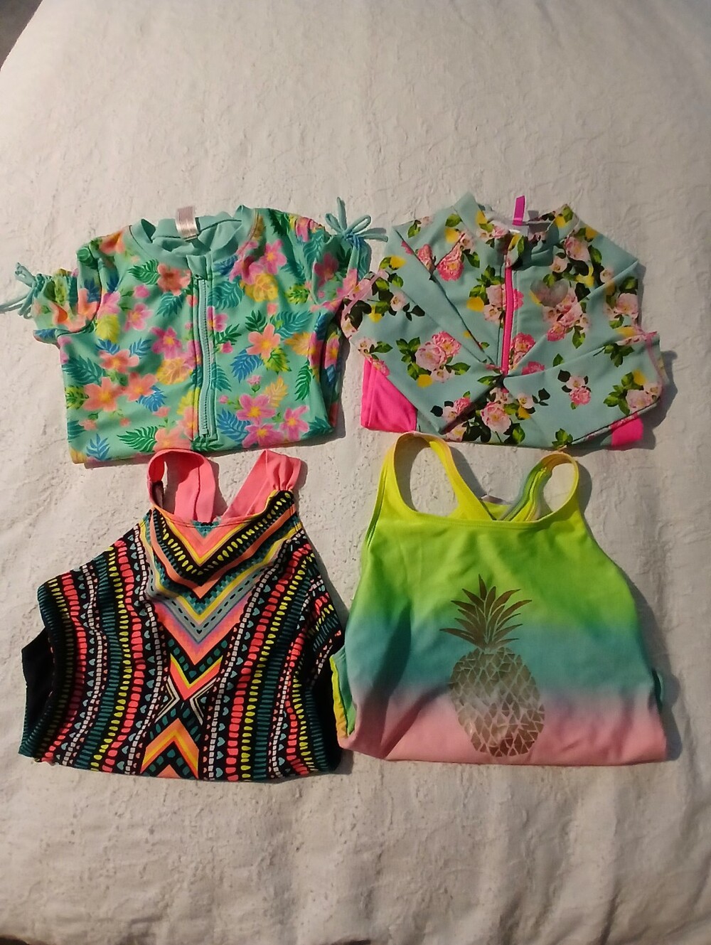 🚸Girls Swim Suits Bundle - Tropical Floral, Pineapple & Neon Prints SIZE 10/12
